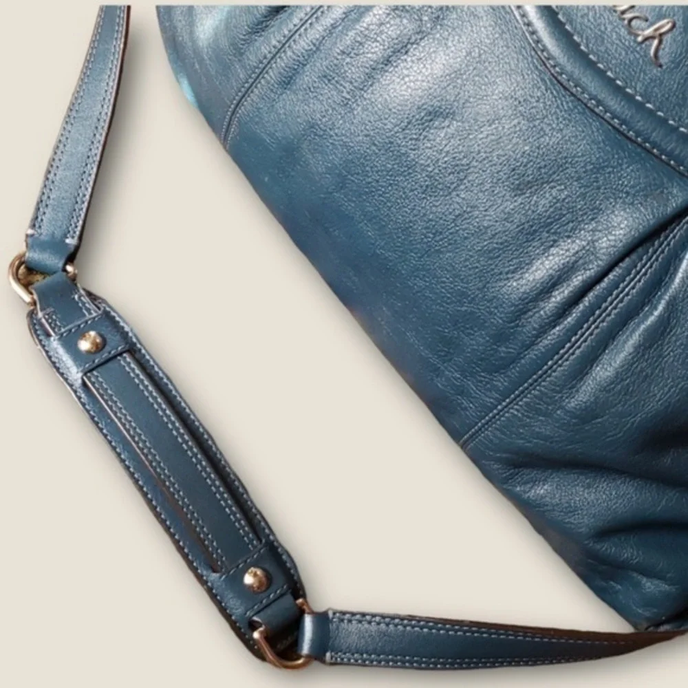 Coach Teal Soft Leather Slouchy shoulder bag tote with nickel color hardware